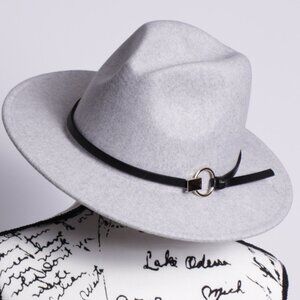 Lisianthus Women Wool Fedora with circular belt - Grayish White size 7-71/8